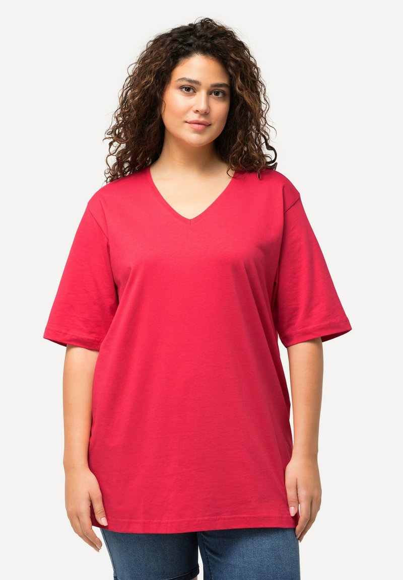 Ulla Popken ULLA POPKEN WOMEN'S PLUS SIZE RELAXED FIT V-NECK TEE 515283 - T-Shirt basic - dark pink