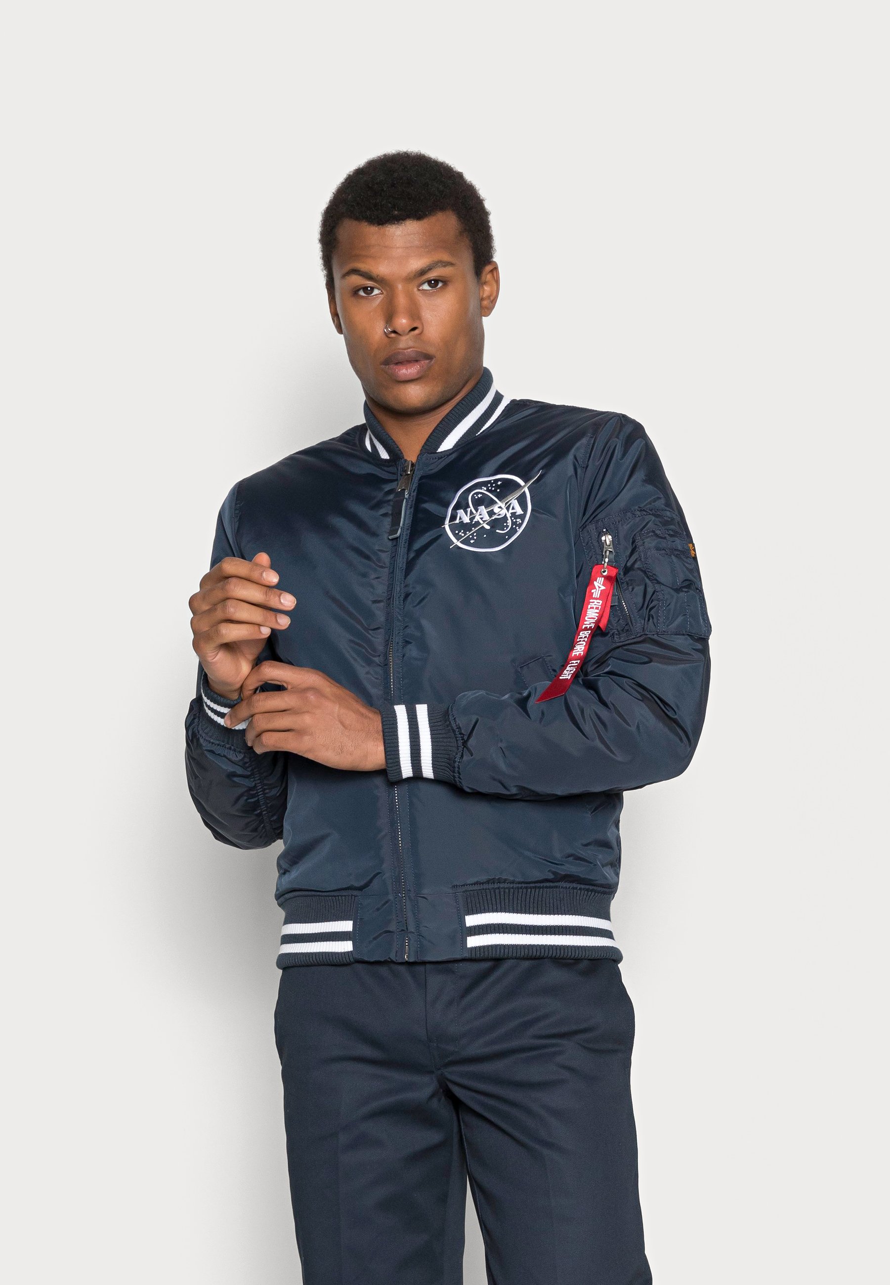 blue college jacket