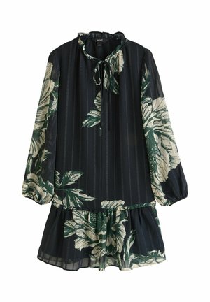 REGULAR FIT - TIE FRONT TIERED LONG SLEEVE - Freizeitkleid - black textured floral