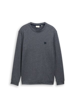 Šedá mikina s kulatým výstřihem vyrobená z texturované tkaniny. Obsahuje dlouhé rukávy a malou nášivku loga na přední levé straně. Moderní střih a neformální design.