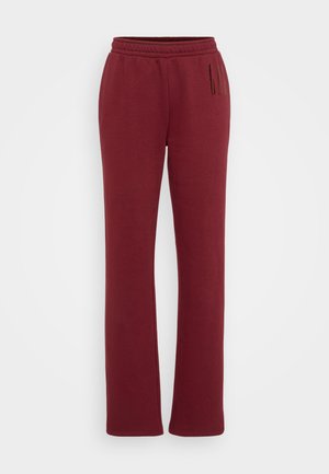 Pantaloni de trening bordo cu talie elastică, design drept și buzunare laterale. Textură netedă, detalii minimaliste.