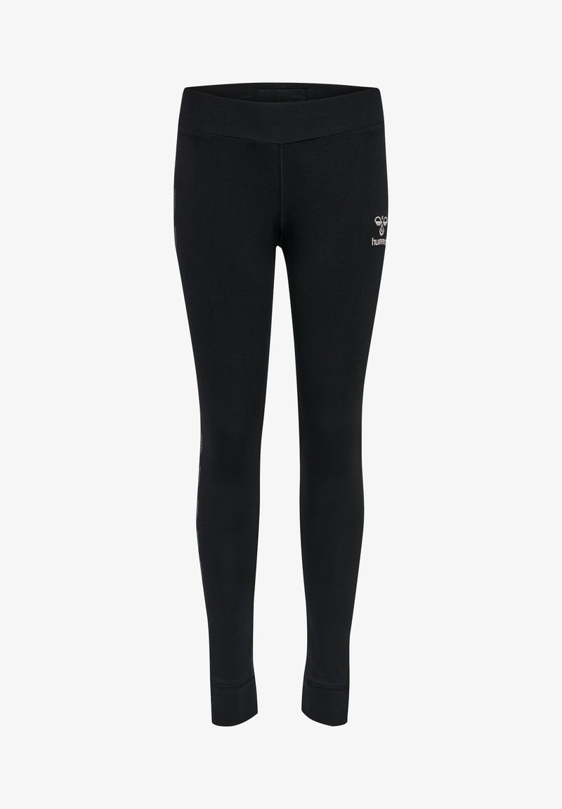 Svarta leggings med en slät yta, elastisk midjeband och subtil logotypdetalj på sidan. Snygg passform som är lämplig för olika aktiviteter.