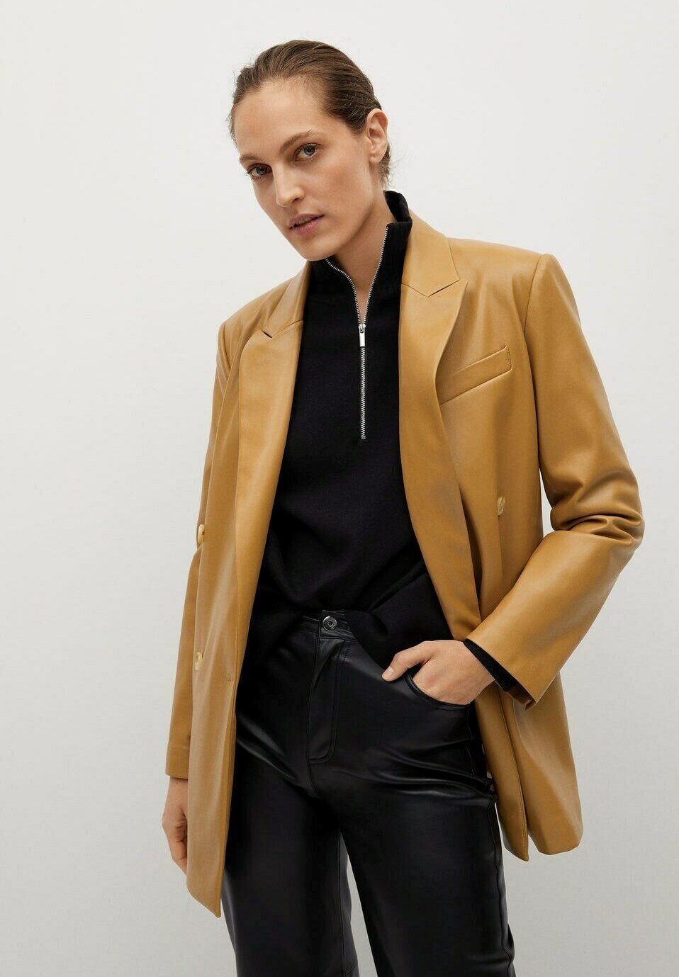 Mango COMBI - Giacca in similpelle - karamell/sabbia - Zalando