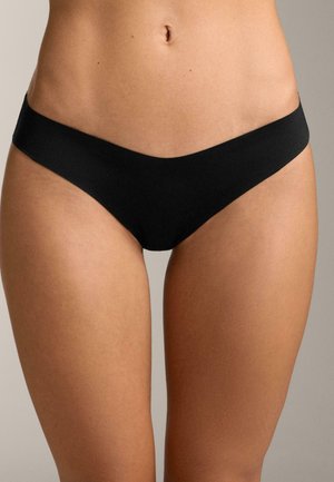 Slip bikini neri realizzati in materiale liscio ed elastico. Il design presenta un taglio a vita bassa e una cintura minimale per il massimo comfort.
