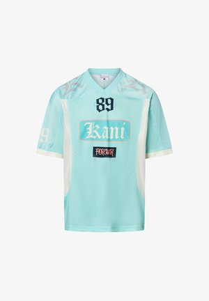 Light blue mesh jersey with short sleeves, featuring black and white accents, large number "89," and brand logo "Kani" in stylized font.