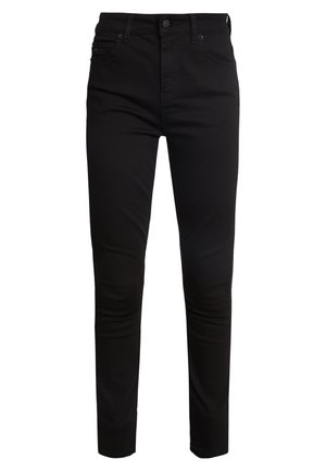 Mustat farkut slim fit -mallilla, valmistettu denim-materiaalista, jossa on nappikiinnitys, viisi taskua ja vähäisiä koristeita.