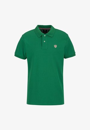 Groene polo t-shirt gemaakt van katoen, met een klassieke kraag, twee knopen, korte mouwen en een klein embleem op de borst.