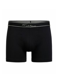 Black cotton boxer briefs with a soft waistband featuring a silver-striped accent and the brand name "Talke" embroidered in gray.