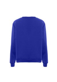 Blauwe sweatshirt met een ronde hals, lange mouwen en ribgebreide boorden en onderrand. Gemaakt van zachte stof, met een schone, effen kleur.