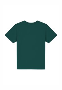 Kurzarm-T-Shirt in dunkeltürkis, aus weichem Stoff, mit Rundhalsausschnitt und plainem Rücken, im klassischen Schnitt ohne sichtbare Muster.