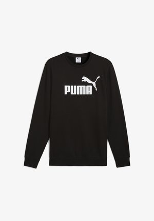 Sort langærmet sweatshirt med rund hals og hvid Puma-logo samt tekst placeret midt på brystet.