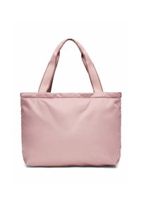 Soft pink tote bag made of smooth fabric, featuring two sturdy handles. Rectangular shape with minimal design and no visible patterns.