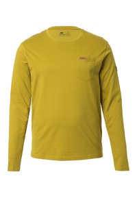 Langärmliges, senffarbenes Shirt aus Baumwollmischung mit einer Brusttasche und einem kleinen Logotag. Rundhalskragen und gerader Saum.