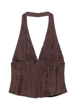 PULL&BEAR, SEQUINNED HALTER - TOP - Blúz - brown