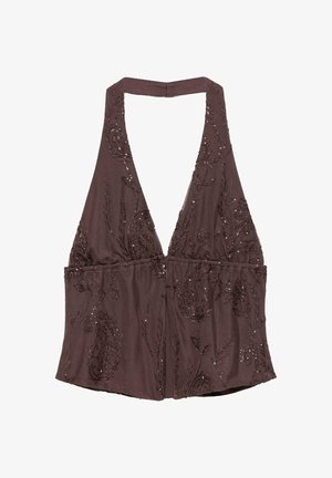 PULL&BEAR, SEQUINNED HALTER - TOP - Blúz - brown
