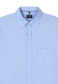 Hellblaues, langärmeliges Hemd mit Knopfleiste, geknöpftem Kragen und Brusttasche, Größe M, Marke OLYMP Casual.