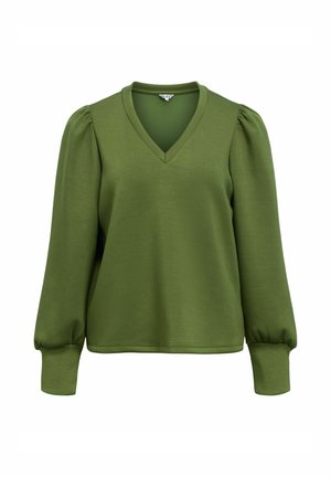 Object, PULLOVER V-NECK PUFF SLEEVE - Sweatshirt - bronze green