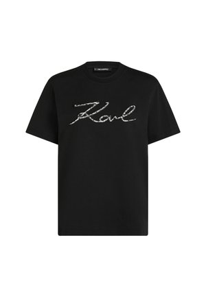 KARL LAGERFELD, SIGNATURE BOUCLÉ RELAXED - Μπλουζάκι με στάμπα - black