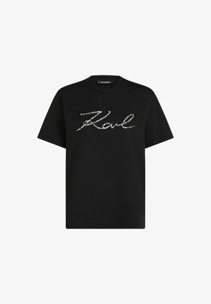 KARL LAGERFELD, SIGNATURE BOUCLÉ RELAXED - Μπλουζάκι με στάμπα - black