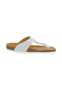 Witte glitter flip-flop sandaal met een kurken voetbed, voorzien van een zacht bandjesdesign en een geglazuurde rubberen zool voor grip.