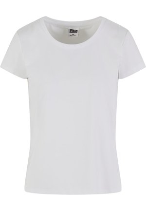 T-shirt blanc à manches courtes en coton. Il présente une encolure arrondie et une coupe cintrée. L'étiquette indique "URBAN CLASSICS".