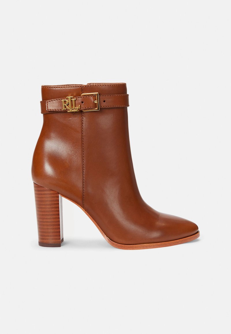 Lauren Ralph Lauren BAILEY BURNISHED LEATHER BOOTIE - High Heel Stiefelette - deep saddle tan