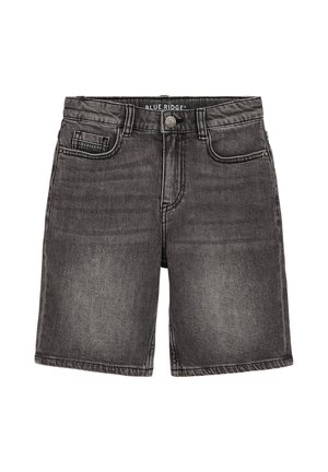 Čierne vyprané rifľové šortky s piatimi vreckami, pútkami na opasok a zapínaním na gombík s nápisom "Blue Ridge".