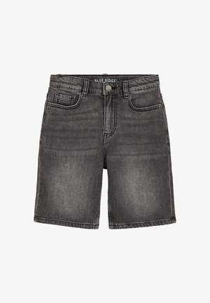 Zwart gewassen denim shorts met vijf zakken, riemlussen en een knoopsluiting met het label "Blue Ridge".
