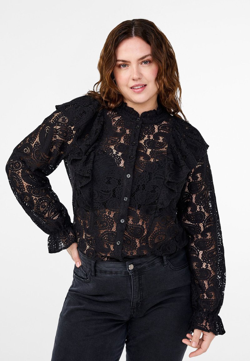 Zizzi MIT RÜSCHENDETAIL - Bluza s gumbima - black