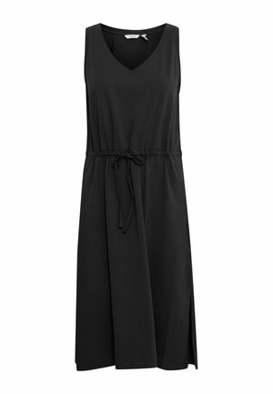 Musthave v-kaelusega must sansleeve kleit, elastse piha ja reguleeritava sõlmega. Omab külgservi lõhesid ja vabalt langevat lõiget. Valmistatud pehmest kangast.