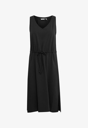 Musthave v-kaelusega must sansleeve kleit, elastse piha ja reguleeritava sõlmega. Omab külgservi lõhesid ja vabalt langevat lõiget. Valmistatud pehmest kangast.