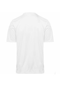 Camiseta blanca de manga corta con cuello redondo. Textura suave, diseño minimalista, dobladillos de doble costura y sin logotipos ni patrones visibles.