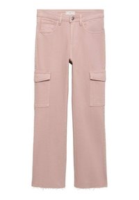 Roze cargobroek van katoen met een relaxte pasvorm, voorzien van twee grote opgestikte zakken op de dijen en een rafelige zoom aan de onderkant.