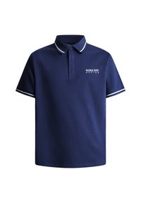 Marine poloshirt van katoen, met een kraag met witte rand, korte mouwen met witte accenten en het Red Bull Racing-logo op de borst.