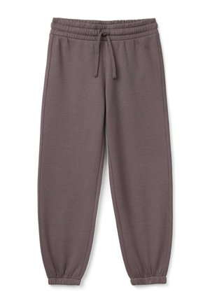 Pantaloni grigi in felpa realizzati in un tessuto morbido, con vita elasticizzata e cordino, orli affusolati e cuciture laterali per una vestibilità rilassata.