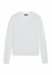 Vit långärmad tröja i mjukt material med rund halsringning och ribbade cuffs. Har en kort passform och minimalistisk design.