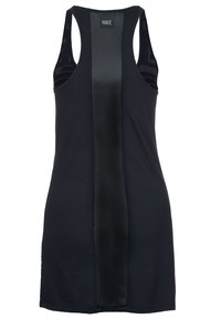 Svart ärmlös tanktop med ett meshnätpanel i mitten, med en slät yta och en smal passform, logotyp vid halsringningen.