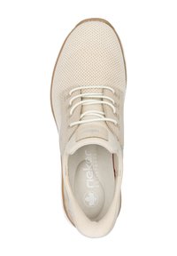 Scarpe da ginnastica beige con tomaia in rete, punta rotonda e chiusura con lacci piatti. Presentano una soletta imbottita e suola in gomma.