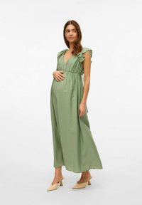 Vero Moda Maternity VMMJOSIE SL ANKLE FRILL WVN GA - Maksi suknelė - hedge green