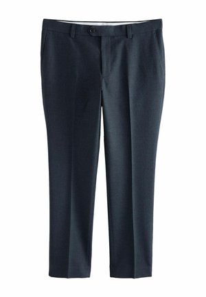 Dark gray tailored dress pants with front button, belt loops, and side pockets, displayed against a white background.