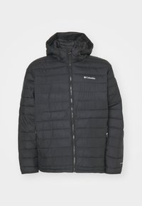 Veste matelassée noire avec fermeture éclair à l'avant et capuche. Caractéristiques : texture matelassée et logo Columbia sur la poitrine. Design léger.
