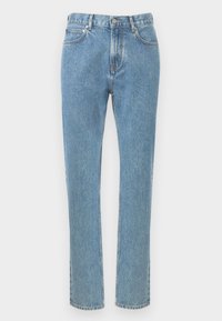 Τζιν σε ανοιχτό γαλάζιο χρώμα με ίσια γραμμή, σχεδιασμό με πέντε τσέπες, κανονική μέση με κουμπί και ορατές ραφές.