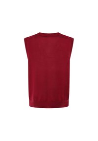 Top rosso senza maniche con scollatura rotonda e bordo a costine. Realizzato in un tessuto leggero, presenta una texture liscia e linee pulite.