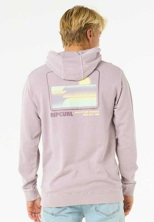 Light purple hoodie with a drawstring hood, ribbed cuffs, and a soft texture. Features a retro-style graphic print on the back with text.