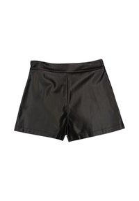 Sorte shorts i faux læder med en glat tekstur, der har en klassisk snit og en medium høj talje. Ingen lommer eller synlige metaldele.