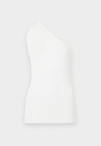 Hvit, ribbete tank topp med design for én skulder. Har en tettsittende fasong og subtil tekstur, som fremhever en minimalistisk stil.