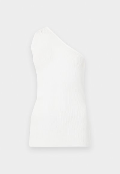 Hvit, ribbete tank topp med design for én skulder. Har en tettsittende fasong og subtil tekstur, som fremhever en minimalistisk stil.