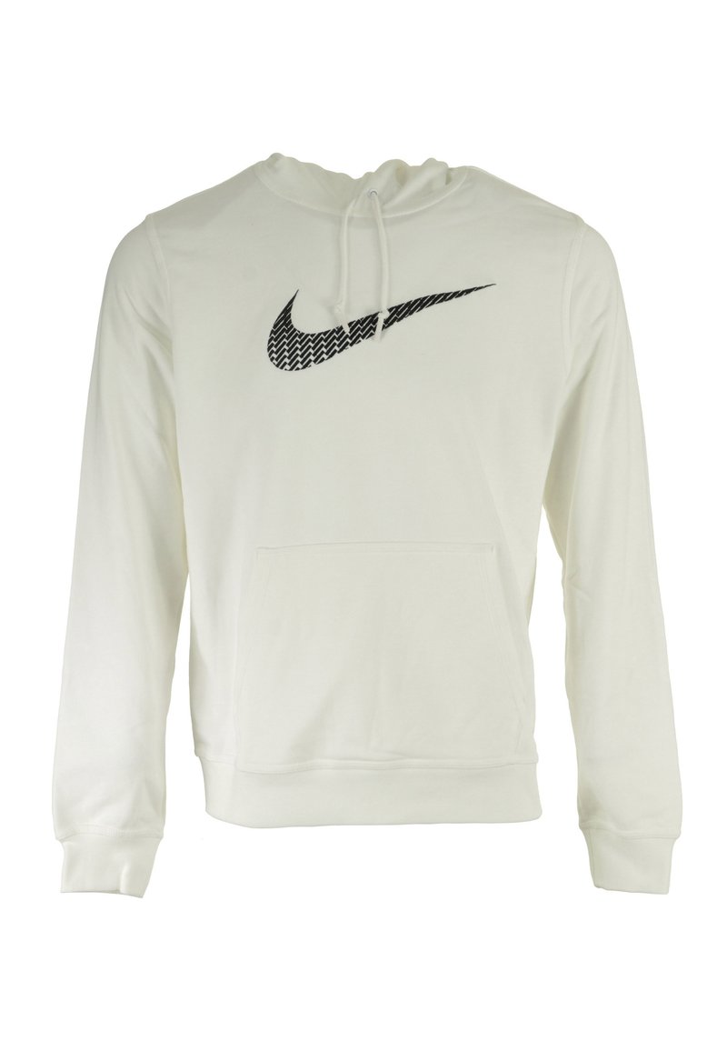 Felpa bianca con cappuccio in cotone, con il logo Nike nero sul petto, tasca frontale, cappuccio con cordino regolabile e polsini a costine.
