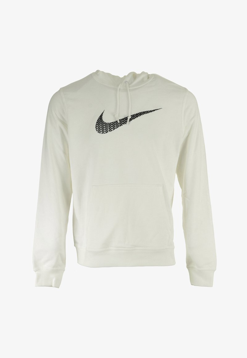 Felpa bianca con cappuccio in cotone, con il logo Nike nero sul petto, tasca frontale, cappuccio con cordino regolabile e polsini a costine.