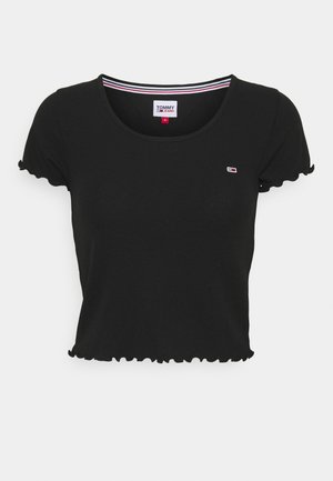 SKINNY CROP TEE - Triko s potiskem - black